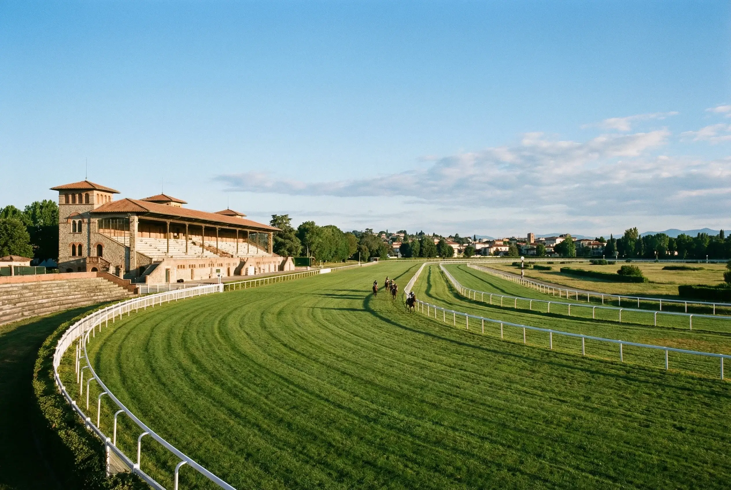 Vista panoramica dell'Ippodromo Snai di San Siro a Milano durante una giornata di corse