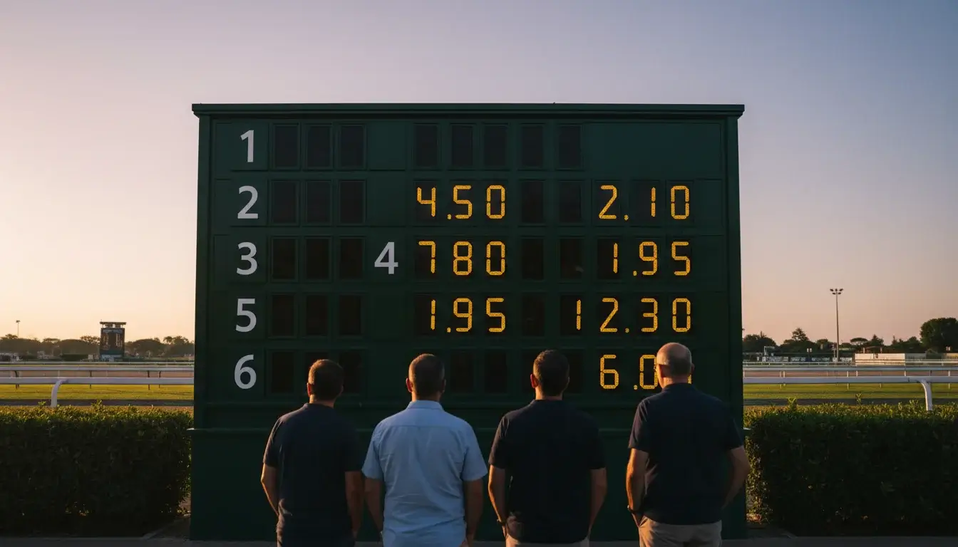 Tabellone quote ippiche con coefficienti di una corsa al trotto