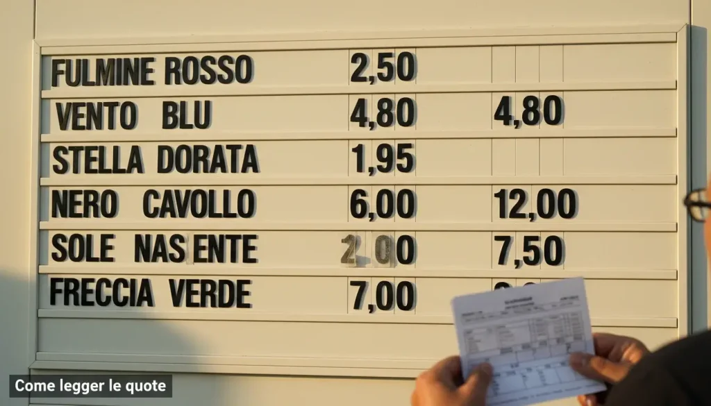 Tabellone delle quote ippiche per le scommesse sui cavalli